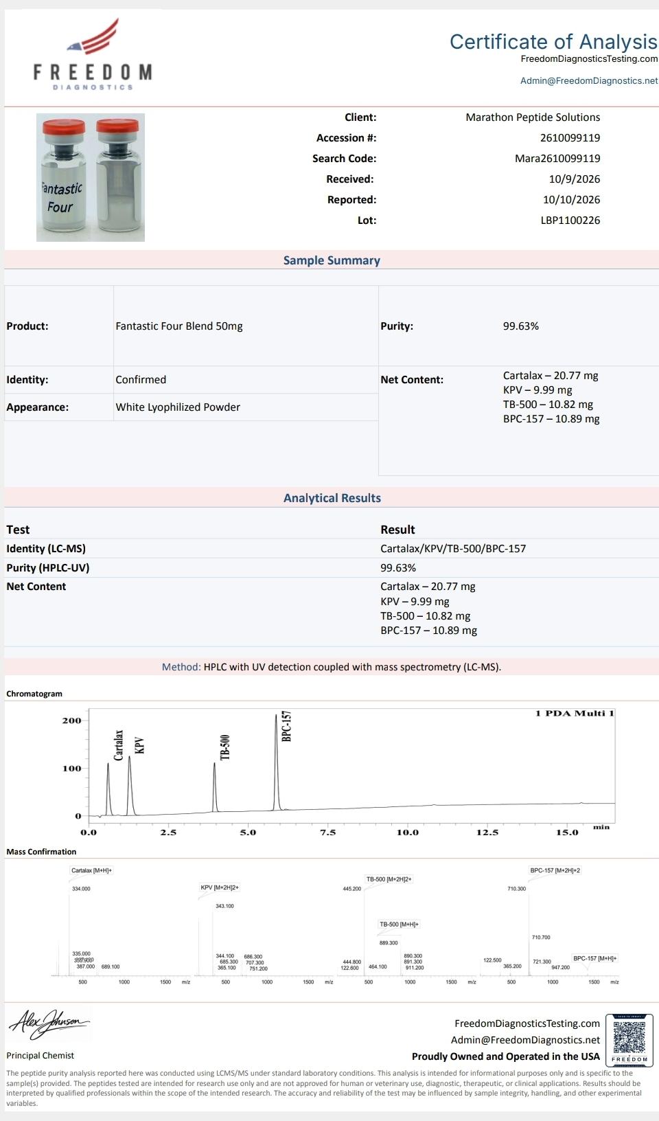 Fantastic 4 Compound ( BPC157 + TB500 + KPV + CARTALAX ) research compound vial, photo 2 of 2